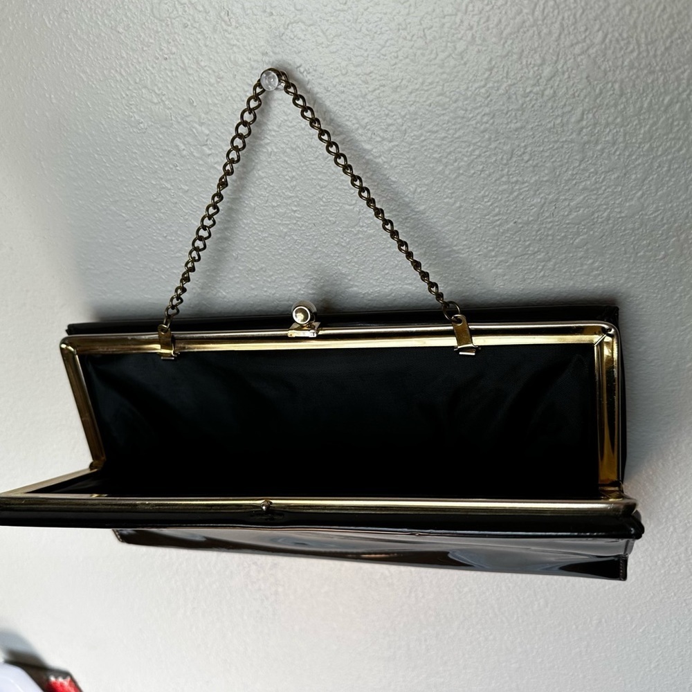 Vintage Black Patent Leather Baguette Clutch - Picture 2 of 6